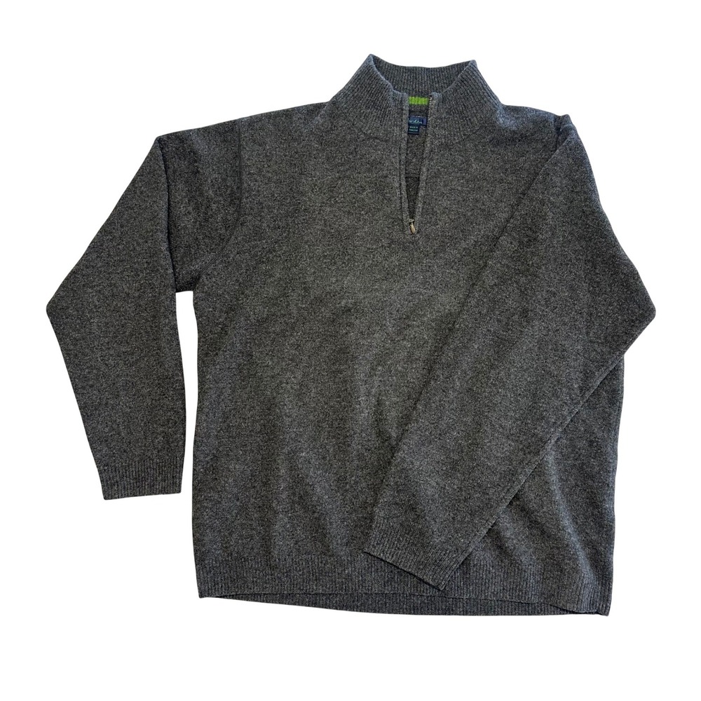 Vtg Boden Mens Sweater Size XL Gray 100% Lambswool 1/4 Zip Mock Neck Old Money
